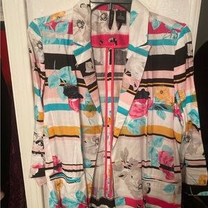 New Directions Multicolor Floral Striped Blazer